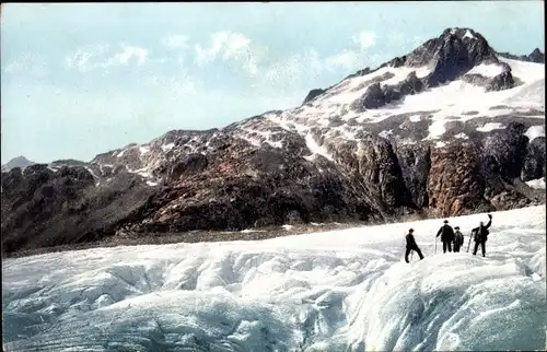 Ak Kt Wallis Schweiz, Rhonegletscher, Nägelisgrätli, Bergsteiger