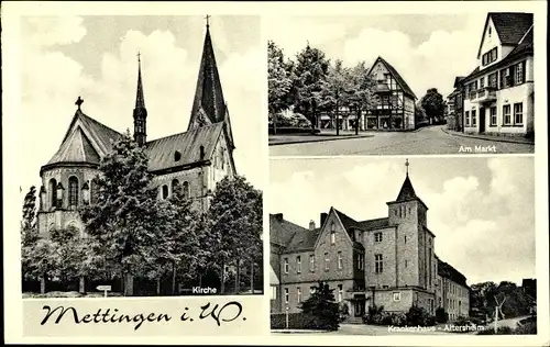 Ak Mettingen im Tecklenburger Land, Marktplatz, Krankenhaus, Altersheim, Kirche