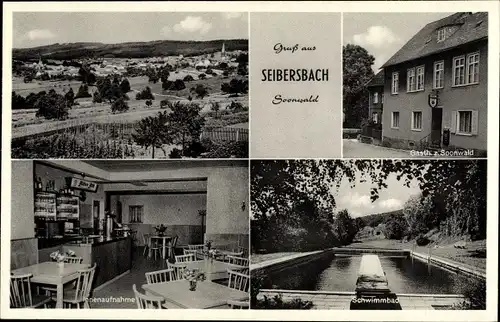 Ak Seibersbach im Hunsrück, Gasthaus z. Soonwald, Schwimmbad, Panorama