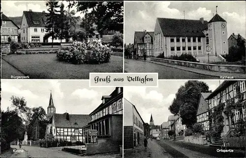 Ak Delligsen Niedersachsen, Bürgerpark, Rathaus, Kirche, Ortspartie
