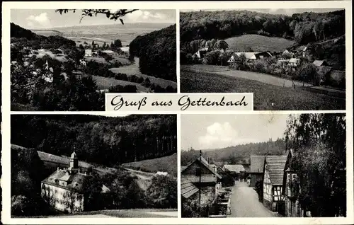 Ak Gettenbach Gründau in Hessen, Gesamtansicht, Schloss, Straßenpartie