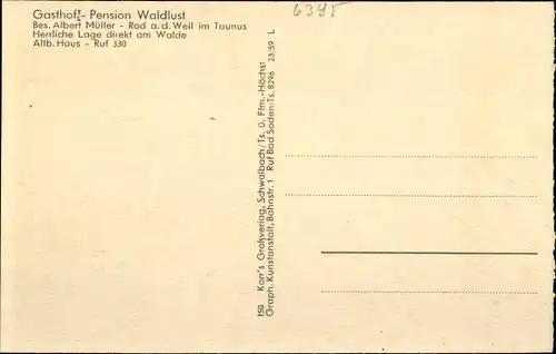 Ak Rod an der Weil Weilrod im Taunus, Pension Waldlust