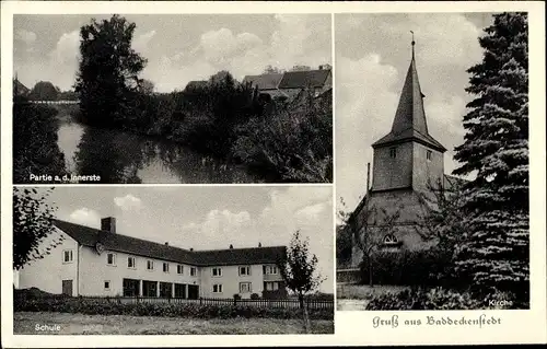 Ak Baddeckenstedt im Landkreis Wolfenbüttel, Kirche, Schule, Innerste