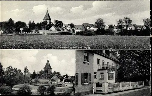 Ak Katzwang Nürnberg in Mittelfranken, Gesamtansicht, Gasthaus goldener Engel