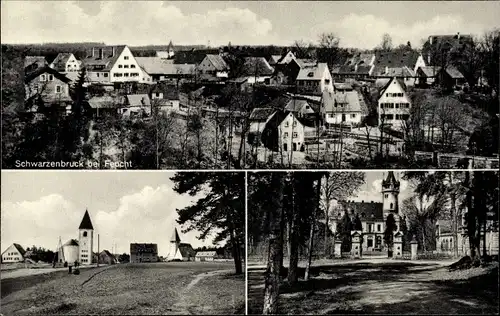 Ak Schwarzenbruck in Mittelfranken Bayern, Gesamtansicht, Kirche, Schloss