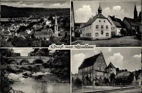 Ak Dallau Elztal im Odenwald, Kirche, Straßenpartie, Panorama, Vogelschau