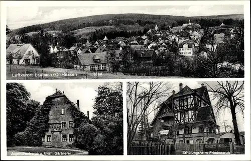 Ak Laubach Hessen, Totalansicht, Jugendherberge u. Gräfl. Gärtnerei, Erholungsheim Friedensruh