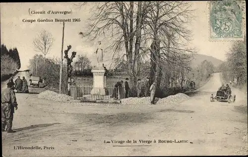 Ak Bourg Lastic Puy de Dôme, Virage de la Vierge, Circuit d'Auvergne, Coupe Gordon Bennet 1905