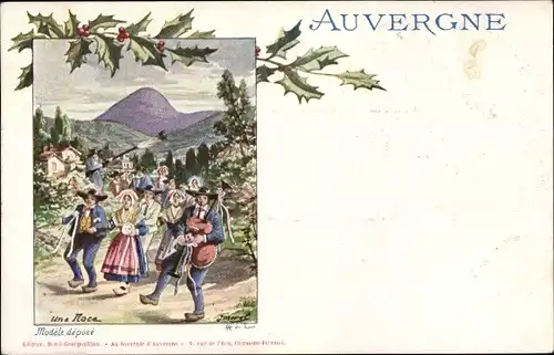 Künstler Ak Auvergne Puy de Dôme, Une Moca, Tracht, Tanz, Stechpalme