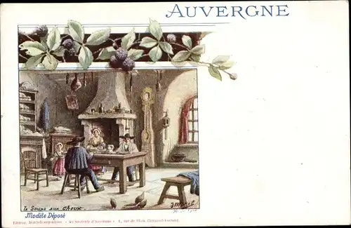 Künstler Ak Auvergne Puy de Dôme, La Soupe aux Choux, Tracht, Bauernstube