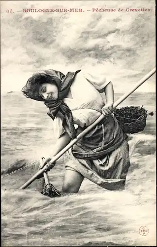 Ak Boulogne sur Mer Pas de Calais, Pecheuse de Crevettes
