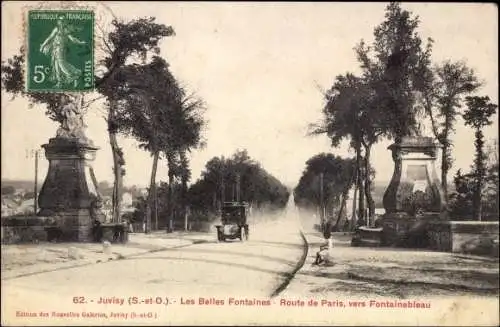 Ak Juvisy Essonne, Les Belles Fontaines, Route de Paris, vers Fontainebleau