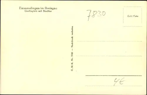 Ak Emmendingen im Breisgau Baden, Goetheplatz, Stadttor