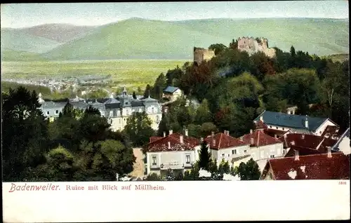 Ak Badenweiler im Schwarzwald, Ruine, Blick a. Müllheim