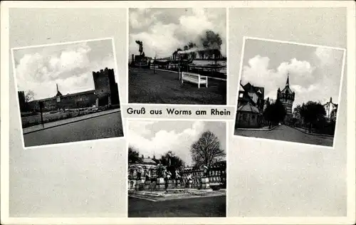 Ak Worms am Rhein, Denkmal, Kreuzung, Turm