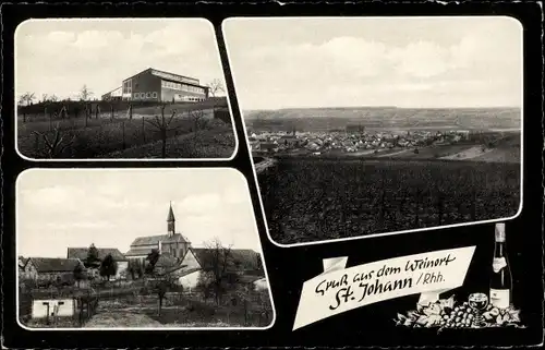 Ak St. Johann in Rheinhessen, Teilansicht, Schule, Kirche