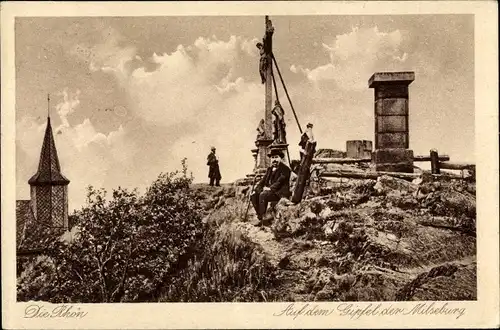 Ak Milseburg Rhön, Auf dem Gipfel der Milseburg, Kirchturm