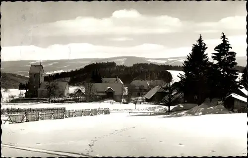 Ak Saig Lenzkirch im Schwarzwald, Teilansicht, Kirche, Winter