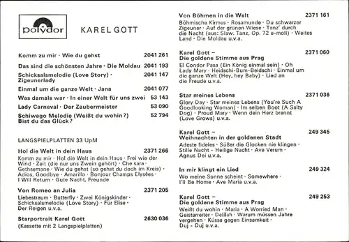 Ak Sänger Karel Gott, Die goldene Stimme aus Prag, Polydor Schallplatten
