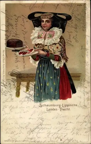 Litho Schaumburg Lippische Landestracht, Frau