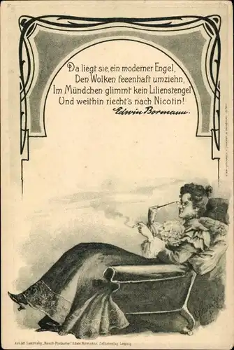 Gedicht Ak Ed. Bormann, Da liegt sie, ein moderner Engel, im Mündchen glimmt kein Lilienstengel