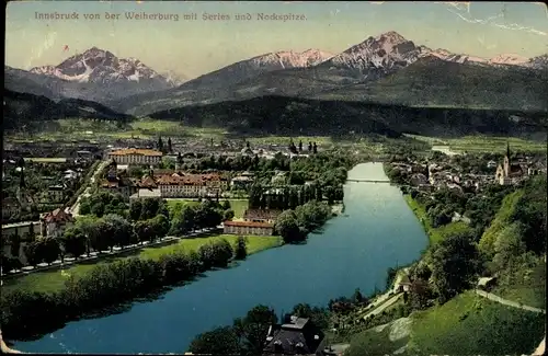 Ak Innsbruck in Tirol, Stadt von der Weiherburg mit Serles und Nockspitze