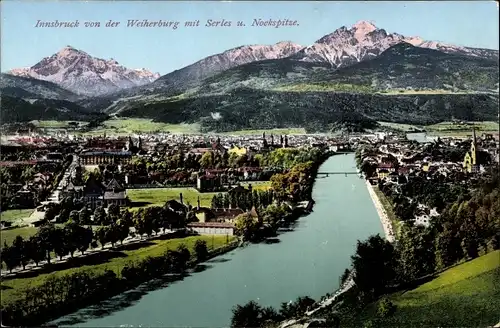 Ak Innsbruck in Tirol, Stadt von der Weiherburg mit Serles und Nockspitze