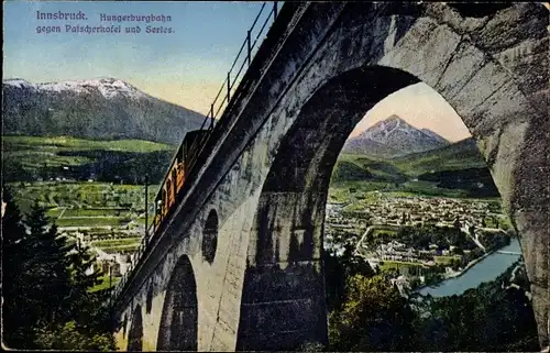 Ak Innsbruck Tirol, Hungerburgbahn gegen Patscherkofel und Serles