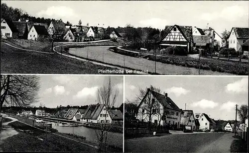 Ak Pfeifferhütte Schwarzenbruck im Landkreis Nürnberger Land, Teilansichten vom Ort, BP Station