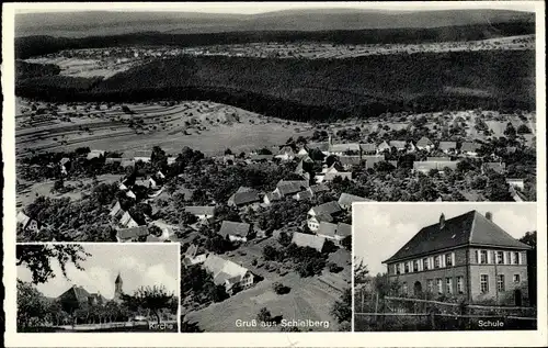 Ak Schielberg Marxzell in Baden Württemberg, Vogelschau, Schule, Kirche