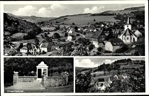 Ak Niederbrombach an der Nahe, Teilansicht, Kirche, Kriegerdenkmal