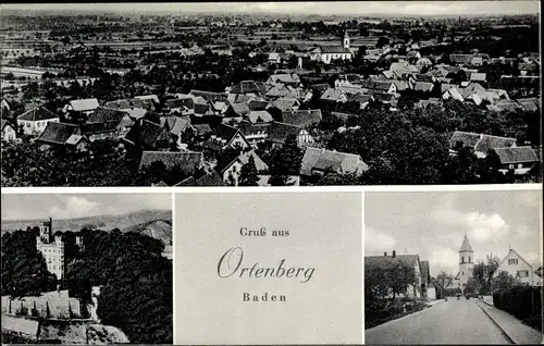 Ak Ortenberg in Baden, Gesamtansicht, Schloss, Straßenpartie