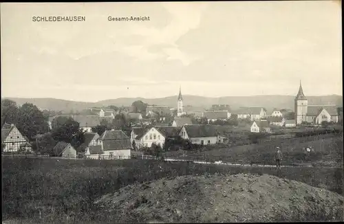 Ak Schledehausen Bissendorf, Blick auf den Ort, Kirche