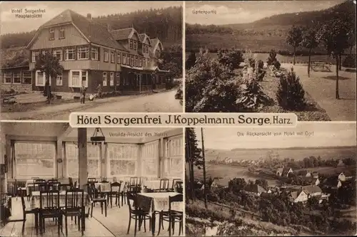 Ak Sorge Oberharz am Brocken, Hotel Sorgenfrei, Garten, Veranda, Panorama