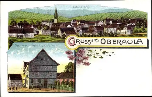 Litho Oberaula in Hessen, Gasthof, Totalansicht