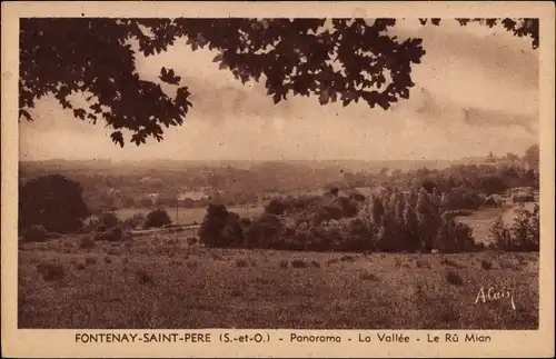 Ak Fontenay Saint Père Yvelines, Panorama, La Vallee, Le Ru Mian