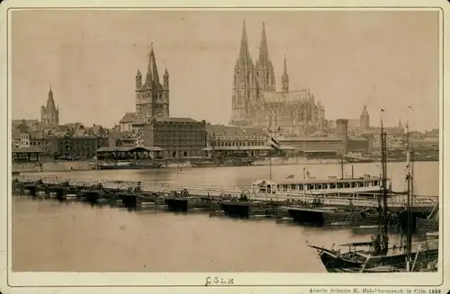 Kabinettfoto um 1885, Köln am Rhein, Dom, Rheinpartie, Bootsanlegestelle