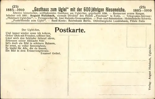 Ak Sielbeck Eutin in Ostholstein, Ugleisee, Gasthaus zum Uglei, Inh. Aug. Holzbach, Forsthaus