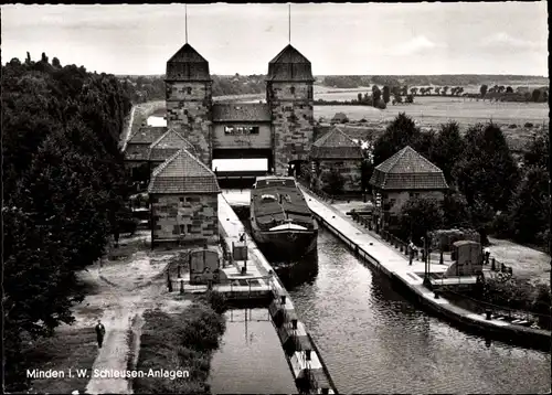 Ak Minden in Westfalen, Schleusenanlage