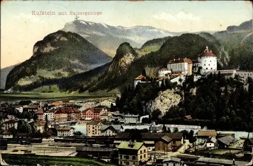 Ak Kufstein in Tirol, Panorama mit Kaisergebirge