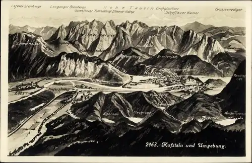 Ak Kufstein in Tirol, Ort mit Umgebung, Egelsee, Hechtsee, Brandkogel, Wilder Kaiser, Thiersee