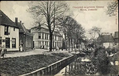 Ak Dokkum Dongeradeel Friesland Niederlande, Oranjewal m/gebouw Groene Kruis