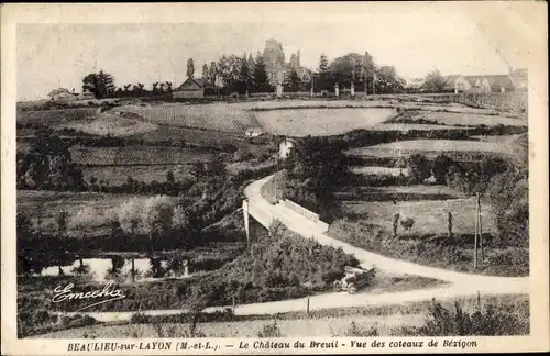 Ak Beaulieu sur Layon Maine et Loire, Le Chateau du Breuil, Vue des coteaux de Bezigon