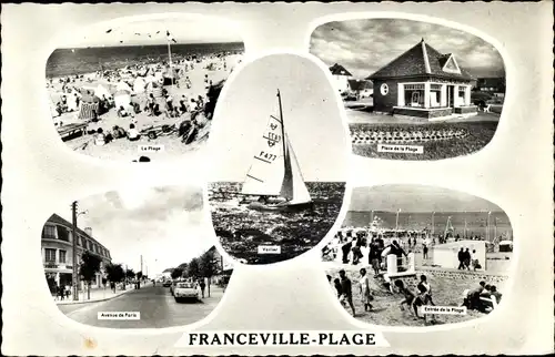 Ak Franceville Plage Calvados, Segelboot, La Plage, Avenue de Paris