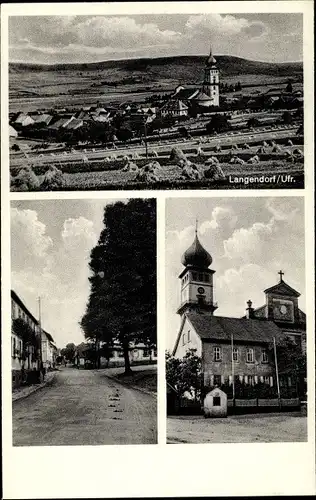 Ak Langendorf Elfershausen Unterfranken, Totale, Straßenpartie, Kirche