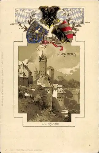 Wappen Litho Nürnberg in Mittelfranken, Luginsland, drei Wappen