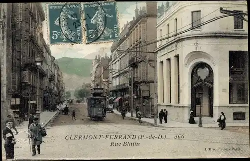 Ak Clermont Ferrand Puy de Dôme, Rue Blatin, Straßenbahn, Tramway