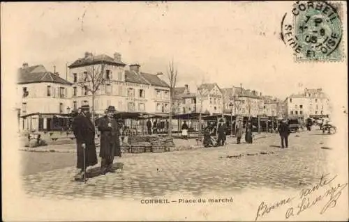 Ak Corbeil Essonne, Place du marche