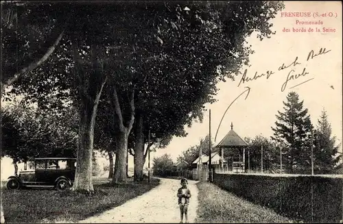 Ak Freneuse Yvelines, Promenade des bords de la Seine