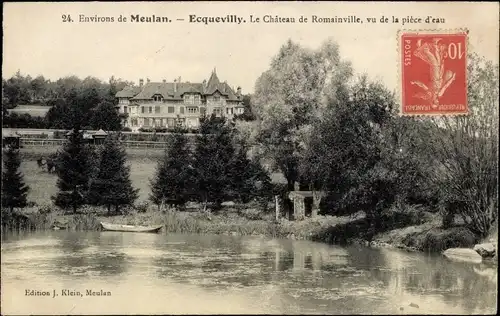 Ak Ecquevilly Yvelines, Le Chateau de Romainville, vu de la piece d'eau